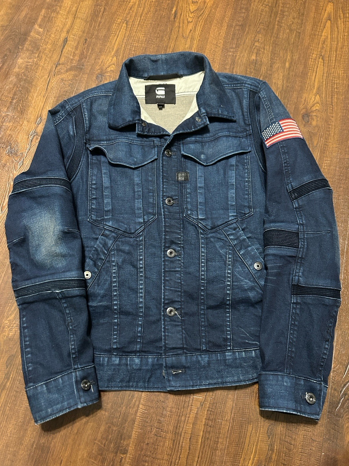 G Star Y2K Raw Denim Button Up Biker Jacket Men’s M Dark Wash Collared