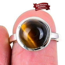 Tiger Eye Gemstone Solid Sterling Silver Boho Wife Statement Wedding Ring Size 7