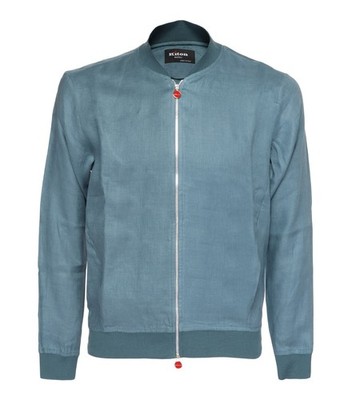 NWT KITON BOMBER JACKET SHIRT Pahoa cyan linen extra-luxury Napoli Italy 48