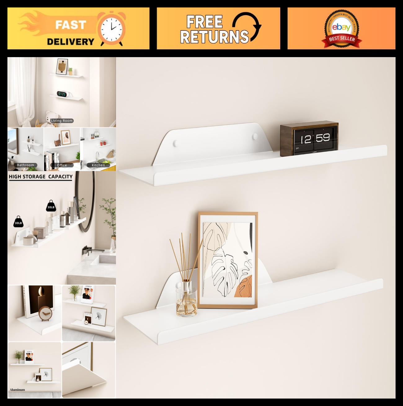 16 Inch Metal Floating Wall Shelves
