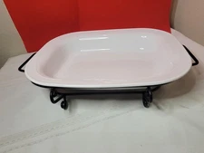 White Flora Corning Ware L-15 21 Baker Roaster Lasagna Pan w/metal holder