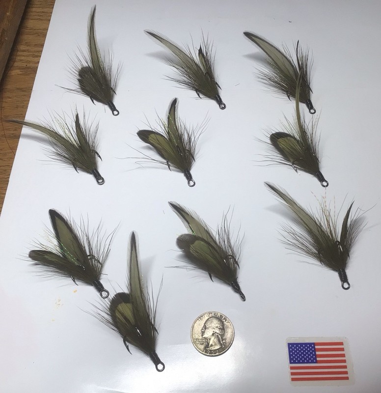 10 Dressed Treble Hooks With Laced,Grizzly Feathers,Deer Hair,size 2 Eagle Claw