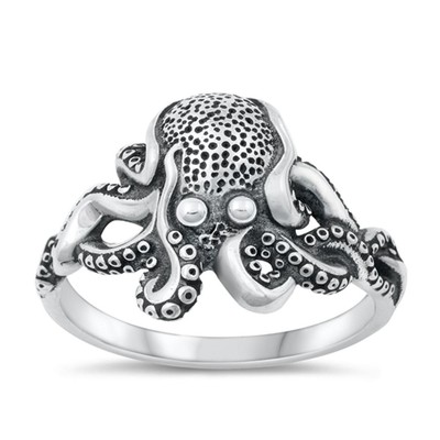 Classic Oxidized Octopus Ring New .925 Sterling Silver Beach Band Sizes 4-10