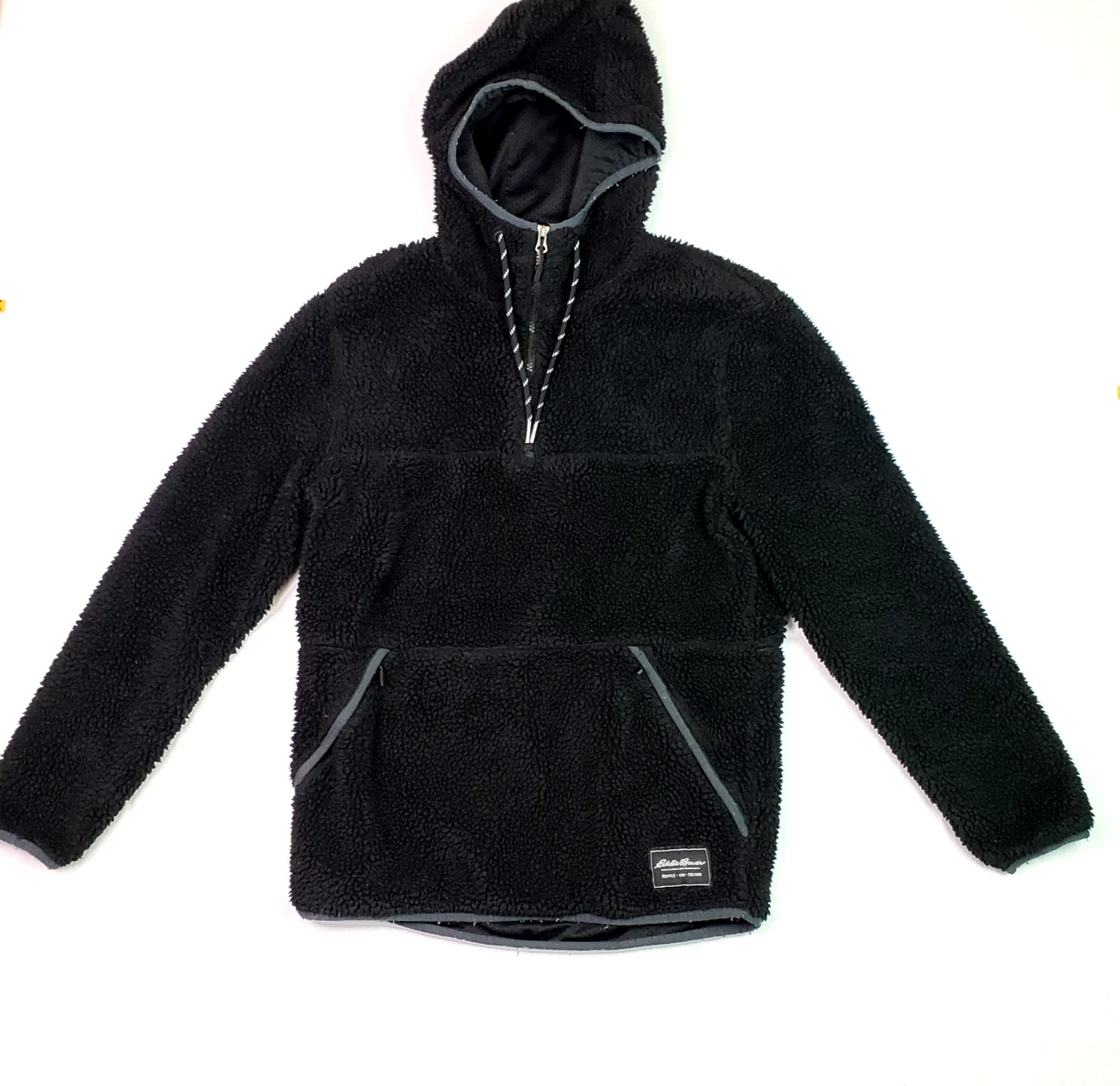Eddie Bauer High Route Grid Mens Size S Black Pullover Quarter Zip Hoodie Jacket