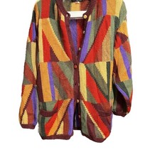 Vintage La Alpaca Hand Loomed 100 Alpaca Geometric Colorblock Cardigan Sweater