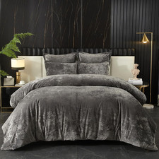Crushed Velvet Comforter Set Queen 5-Piece Grey Lightweight Cozy Luxury