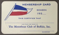 1950's BUFFALO MOTORBOAT CLUB Membership Card hydroplane boat racing b2