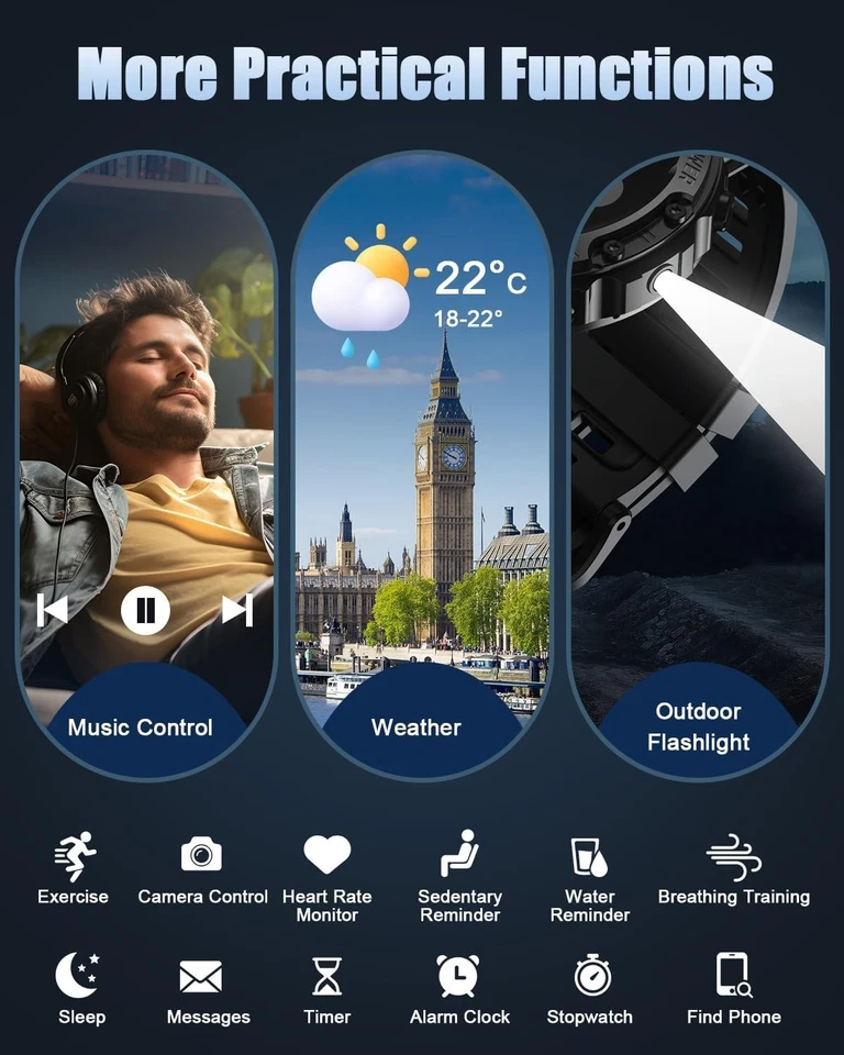 Military Smart Watch Men, 1.39'' HD Fitness Tracker w/ Calls, IP68, 114 Sports - Image 3 of 4