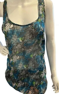 Miley Cyrus & Max Azria Large Animal Print Sheer Tank Top XL Y2K