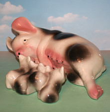 Ceramic Mama Pig Feeding Piglets Figurines Vintage Farmhouse Country ADORABLE