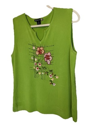 Sweaterworks Stretch Knit Beaded Sequin Tank Top Size XL Kitschy Y2K Art to Wear