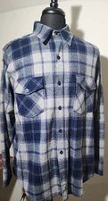 Vintage Woolrich Wool Shirt Blue Gray Plaid Hunting Button Size XL USA