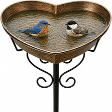 Metal Heart-Shaped Bird Bath Vintage 12.1 Inch Diameter Garden Decorative