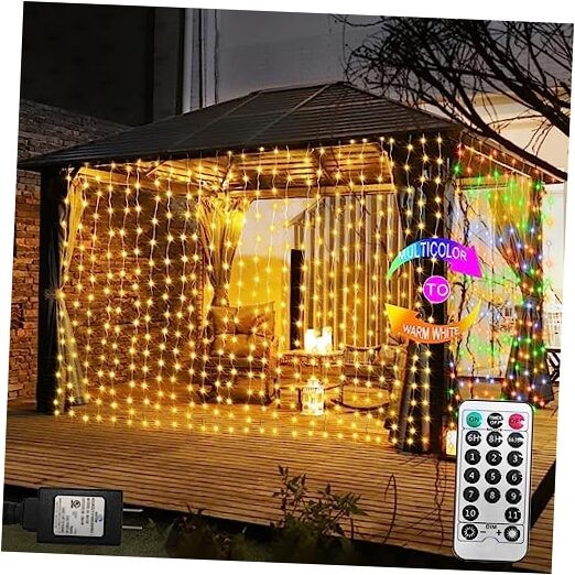 600 LED Curtain Lights - 20x10ft Warm White & Multicolor Dual Strands  