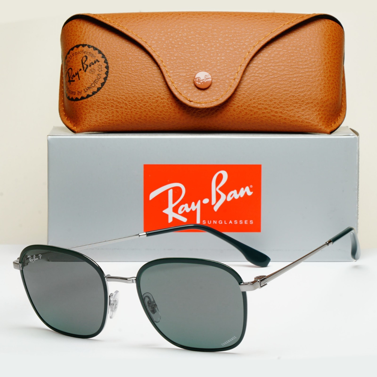 Ray-Ban Sunglasses Chromance Green Polarized Grey Square Unisex RB 3720 9264/O9
