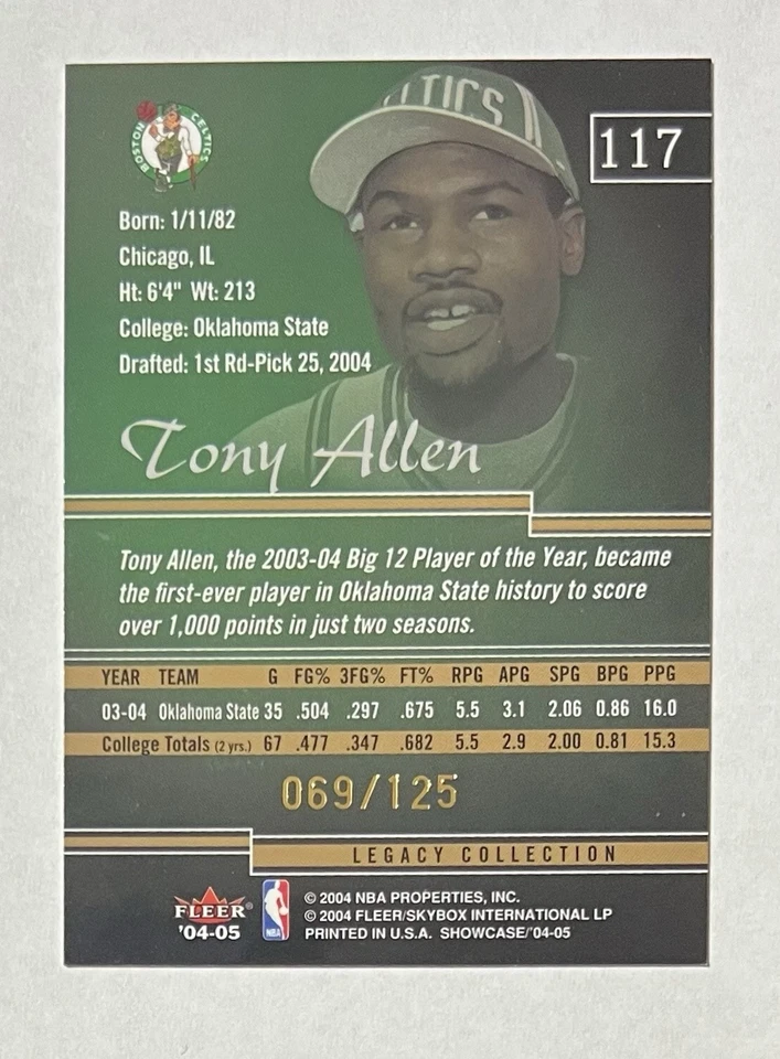 TONY ALLEN 2004-05 Fleer Showcase LEGACY COLLECTION RC Card #117 - 069/125 - Image 2 of 2