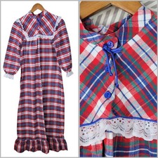 Vintage Nightgown Plaid Cotton Small Flannel Tartan Lace Trim Tartan Modest