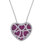 2.7ct Lab-Created Pink Ruby Puff Cluster Heart Pendant Chain White Gold Plated