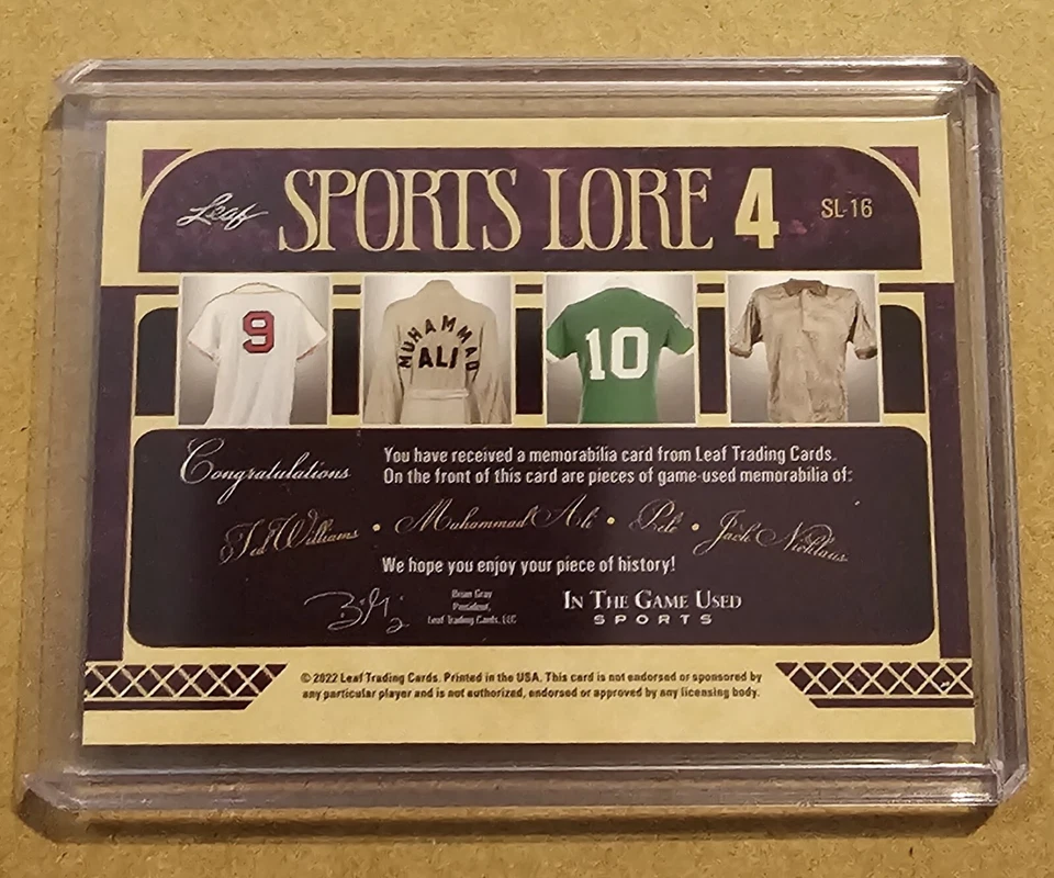 2022 Leaf In The Game Usado Williams Ali Pelé Nicklaus GU Cartão Relíquia #d 24/25 - Imagem 2 de 2