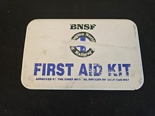 ~ Vintage BNSF Railway First Aid Kit Metal Case Santa Fe Railroad Burlington ~