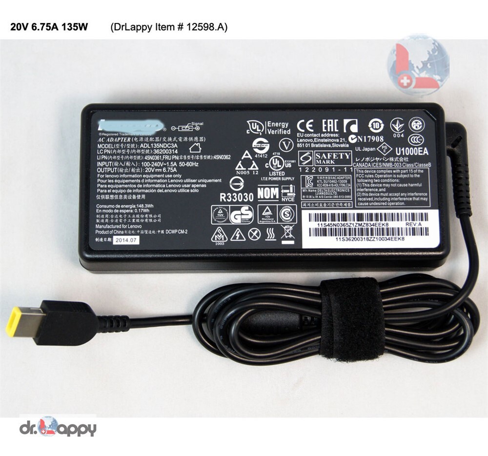 Chargeur 135W 20V 6,75A pour PC Lenovo