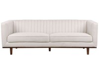 3-Sitzer Sofa Stoffbezug Beige Gesteppt Mit Holzbeinen 205 Cm Lang Modern Skaule