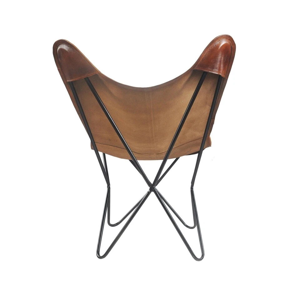 Modern Genuine Sling Brown Leather Butterfly Chair With Folding Iron Frame - Image 3 of 4