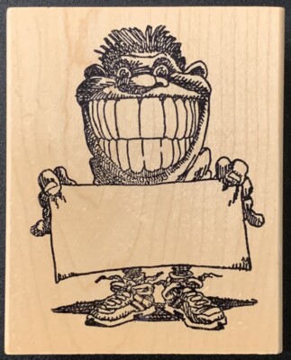 Rubber Baby Buggy Bumpers Big Teeth Grin Man With Sign Rubber Stamp
