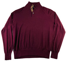 Polo Ralph Lauren Men's 100 Wool 1/4 Button Pullover Sweater Maroon   Large