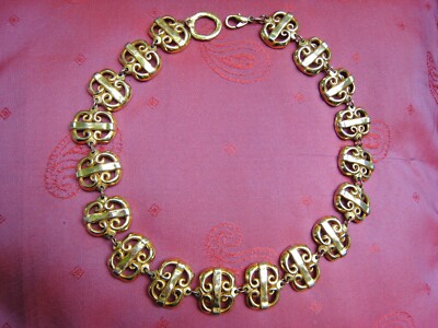 Collier fantaisie vintage doré, rouge et orange - Montres & Bijoux
