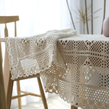 Tablecloth Handmade Crochet Rectangular Table Cover Round Table Cloth Chic Retro