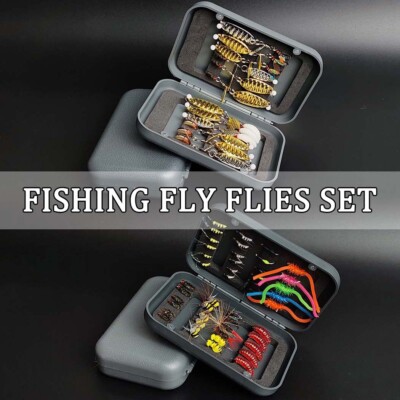 Spinner Pailletten Fliegen Angeln Kit 12-46Stück Trockene/Nasse Fliegen Forelle 