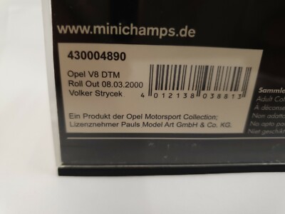 2000 Opel V8 DTM Rollout Volker Strycek Circuit Anneau Du Rhin + 1 Figurines 430004890 Minichamps