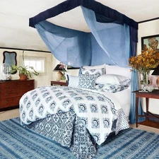 JOHN ROBSHAW THARU KING QUILT DUVET COVER SHAMS 4pc SET INDIGO SKY BLUE FLOWER