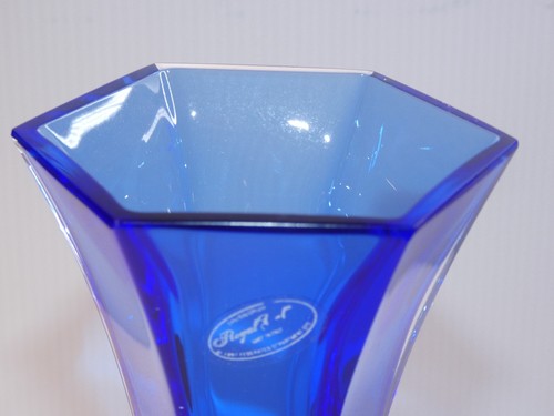 Royal Art Italy Blue Glass Vase with Clear Base, 6-Sided - Picture 3 of 6