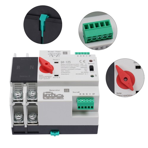 Interruttore di Trasferimento Automatico 2P 100A 2 Poli Doppia Potenza Interruttore Cambio Generatore - Foto 8 di 12