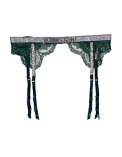 Victoria's Secret Shine Strap Lace Envious Green Garter Belt Size XS-S / M-L