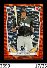 1-2014 BOWMAN DRAFT ORANGE ICE PARALLEL JUSTIN TWINE MARLINS 17/25 