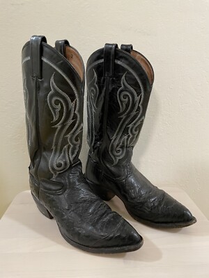 Tony Lama Black Smooth Quill Ostrich Cowboy Boots Men display picture 3