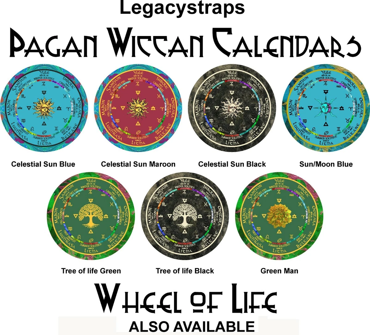 wheel-of-the-year-pagan-wiccan-calendar-8-1-2-tree-of-life-black-ebay