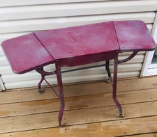 Vtg TYPEWRITER STAND wrap around style  DROP LEAF TABLE MCM WOOD WHEELS