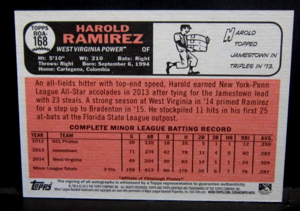 Harold Ramirez RC 2015 Topps Heritage Rookie Autograph Auto!Blue Jays CF RC-v2 - Image 2 of 2