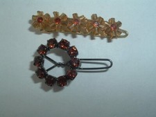 VINTAGE SMALL GLASS BEAD METAL HAIR BARRETTES UP DO HAIR ACCESSORY