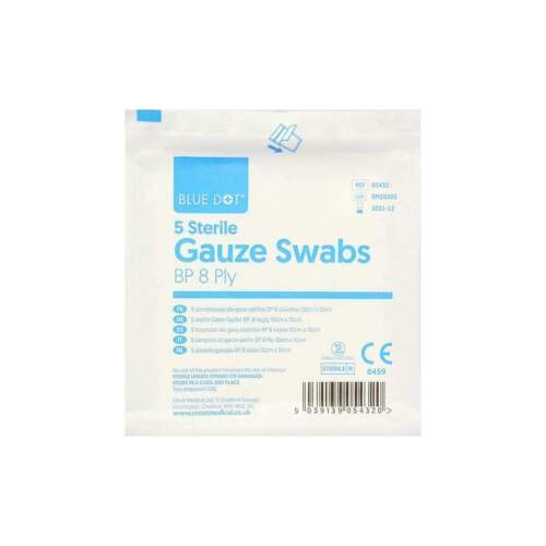 3 Packs of 5 Sterile Gauze Swabs BP 8 Ply 10cm x 10cm CE Marked Exp Date 02/22 - Picture 1 of 1
