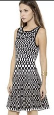 Alice + Olivia Black White Geometric Knit Dress Medium