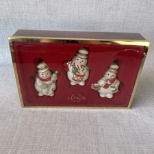 Lenox Porcelain 3 Snowmen Musician Christmas Ornaments Gift Box Set 2003 NIB