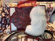 Red Western Floral Embossed Satchel Top Handl...