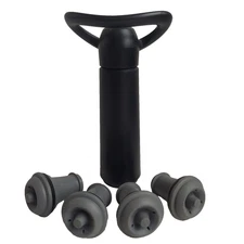 Vacuum Wine Saver VacuVin Black Pump and 4 Gray Bottle Stoppers Wine Preserver