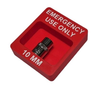 Emergency Use Only 10mm Socket Holder Tool Box Magnet 3/8'' 3D Printed 