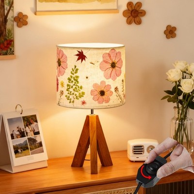 Dried Flowers Tripod Table Lamp 14.96in, 9W LED Dimmable Cute Bedside Lamp wi...